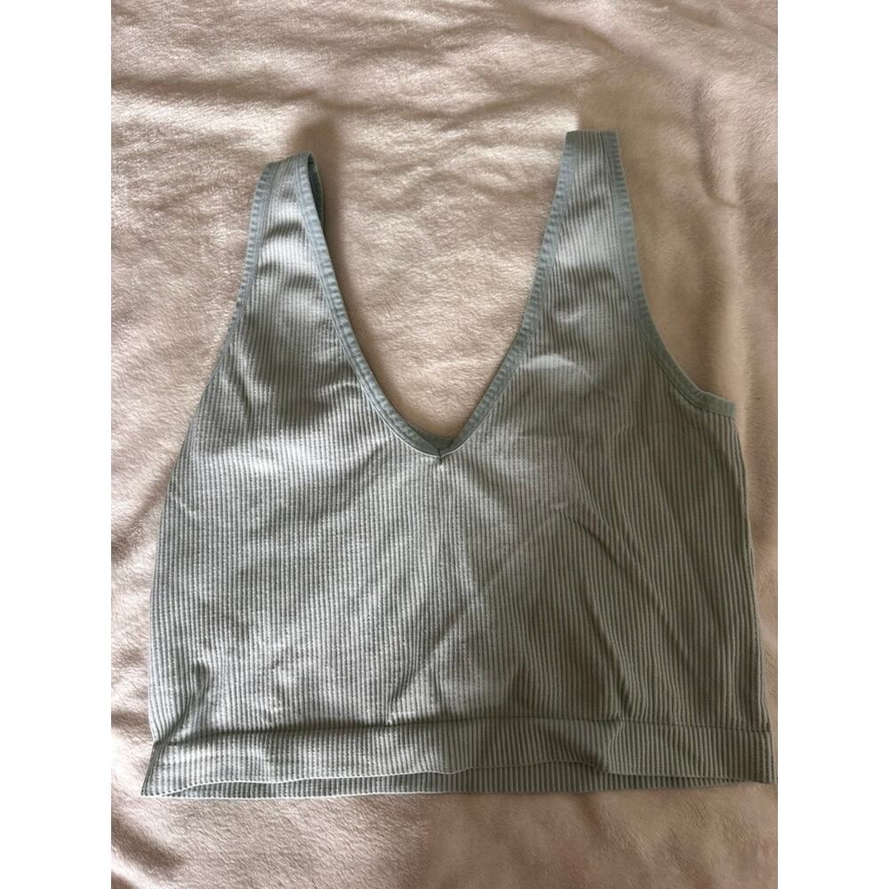 Colsie Target Ribbed Seamless Bralette - V-Neck Lounge Bra - Sage Green - L